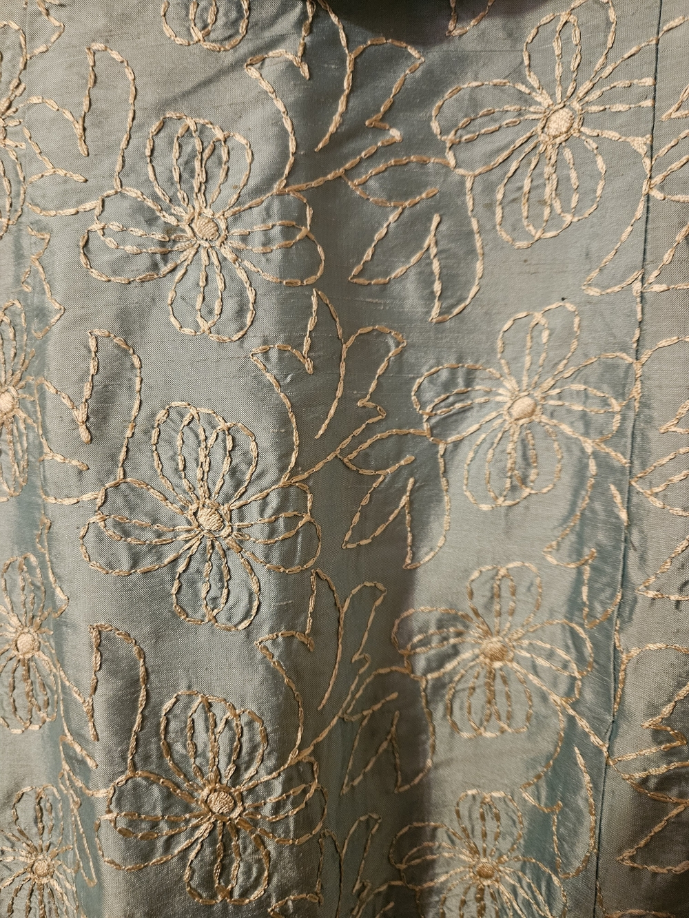 Light Blue Floral Brocade Strapless Dress - Picture 4 of 12